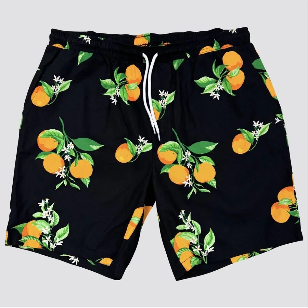 Men's Orange Print Shorts - Black XL - Picture 1 of 3